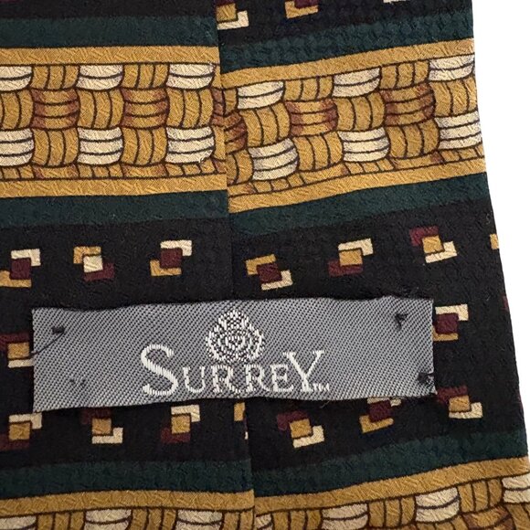 Surrey Silk Tie Black Gold Geometric Mens Necktie USA Office Work Formal Gift - Picture 5 of 9